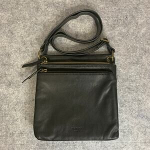 Margot New York Crossbody Purse, Double Zipper, Black Pebbled Leather, Downtown